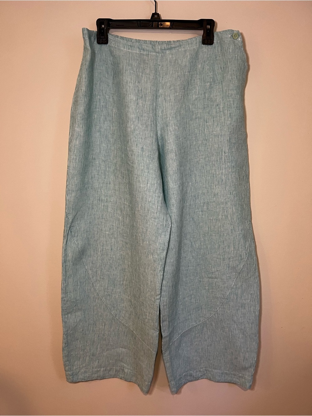 Flax Light Green-Blue 100% Linen Wide Leg Pants Size Medium